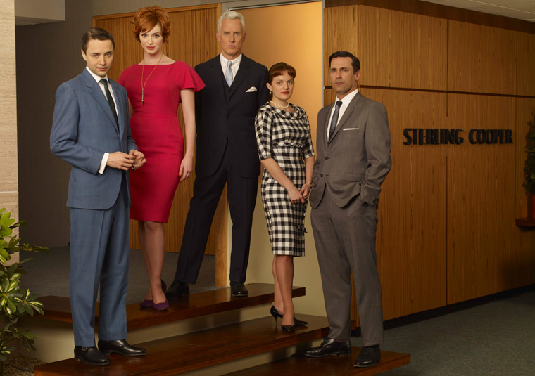 Mad Men, Season 2: cast photo on stairs at Sterling Cooper Mad Men, Season 2: cast photo on stairs at Sterling Cooper