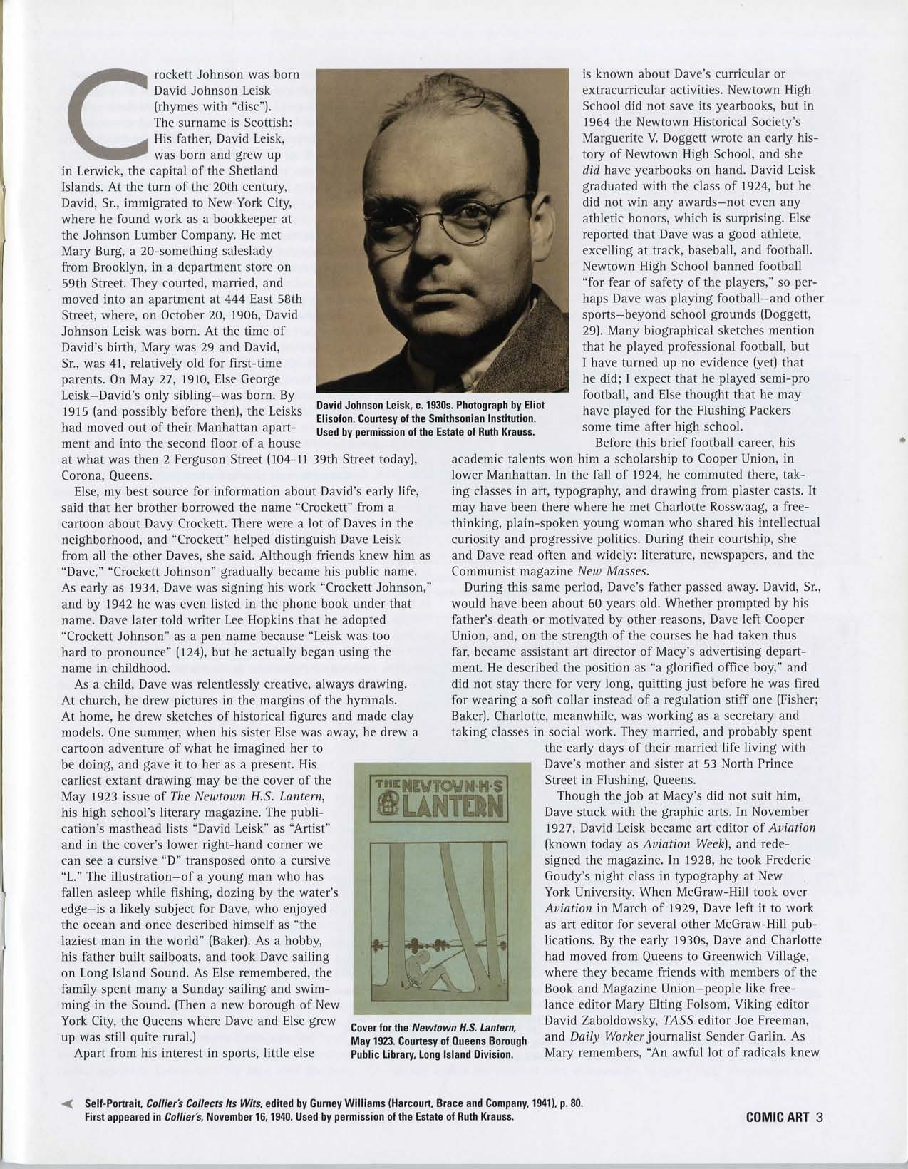 Philip Nel, "Crockett Johnson and the Purple Crayon: A Life in Art," Comic Art 5 (Winter 2004), p. 3 Philip Nel, "Crockett Johnson and the Purple Crayon: A Life in Art," Comic Art 5 (Winter 2004), p. 3