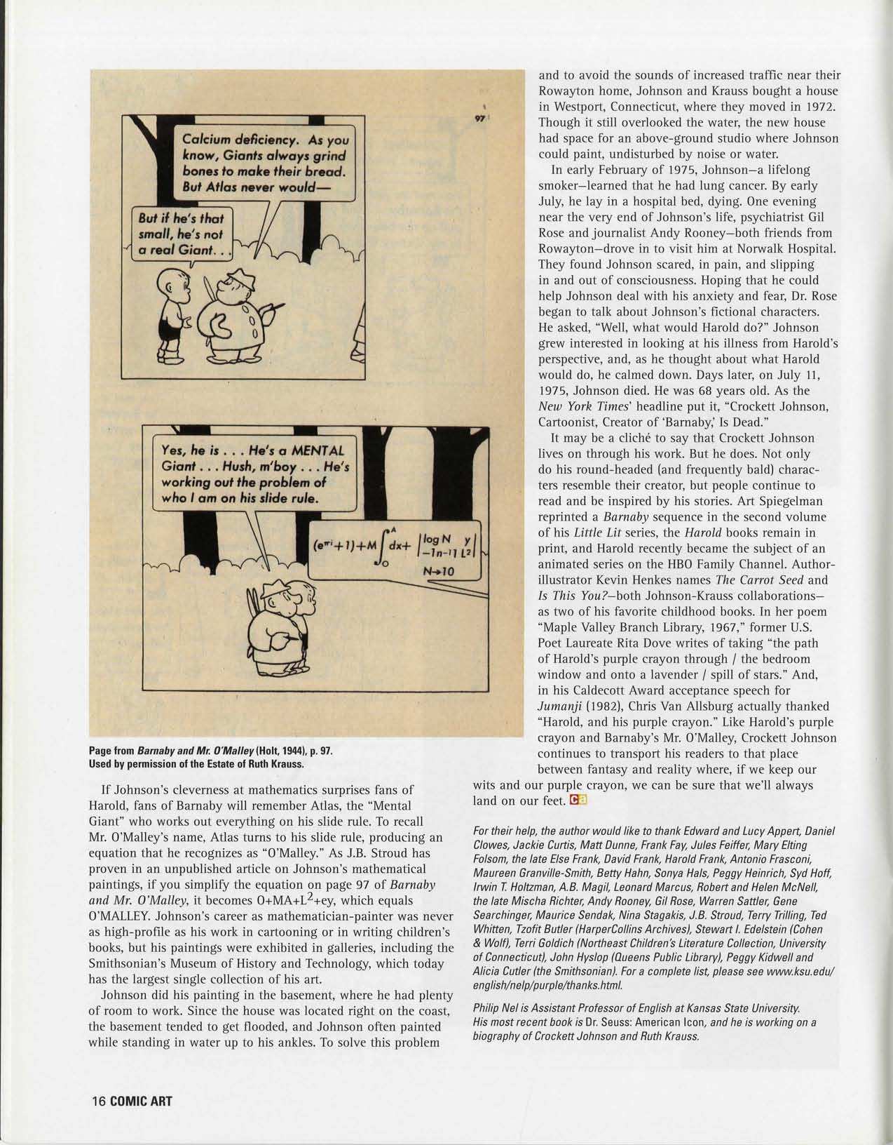 Philip Nel, "Crockett Johnson and the Purple Crayon: A Life in Art," Comic Art 5 (Winter 2004), p. 16 Philip Nel, "Crockett Johnson and the Purple Crayon: A Life in Art," Comic Art 5 (Winter 2004), p. 16