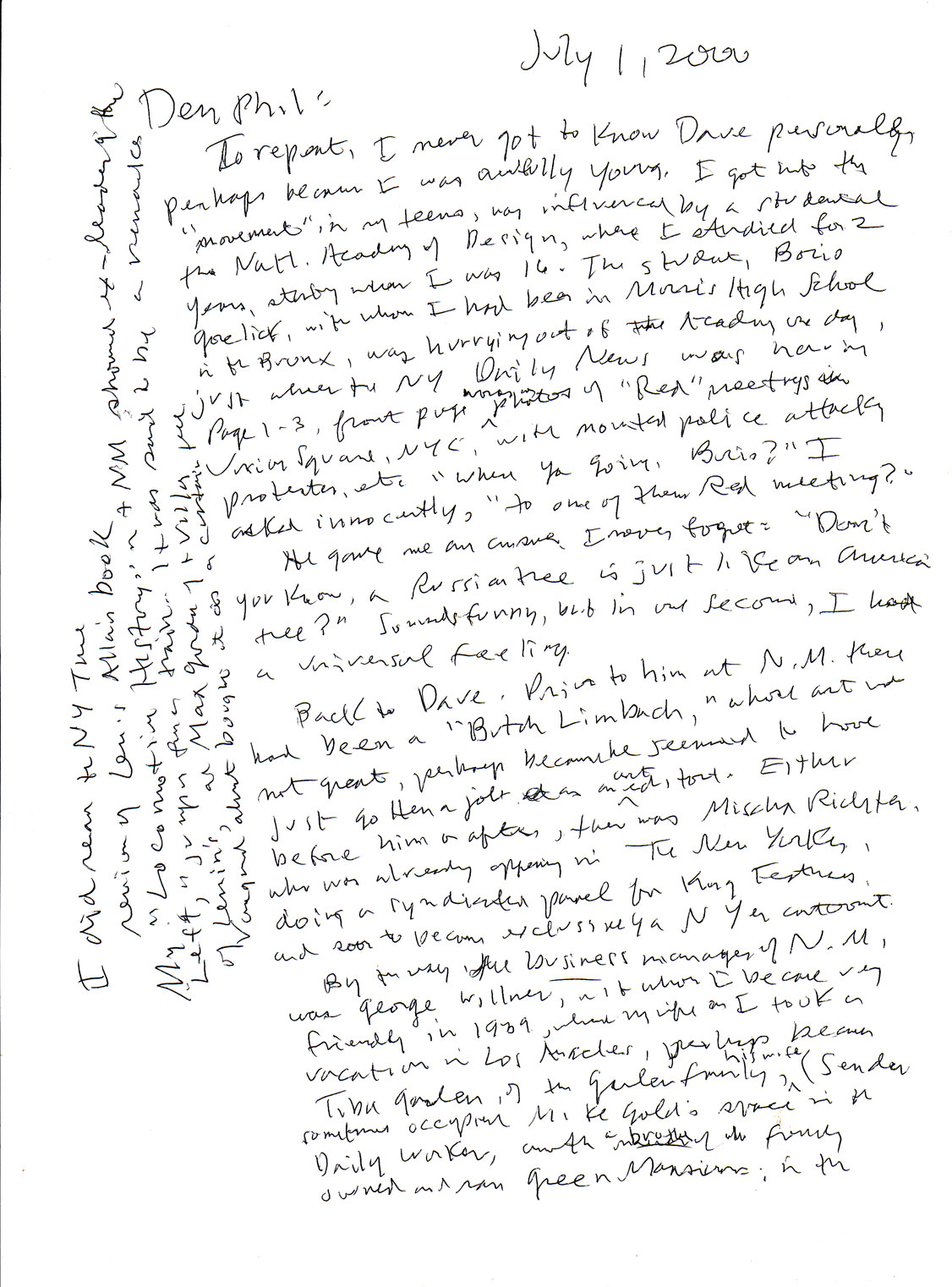 Syd Hoff, letter to Philip Nel, 1 Aug 2000, p. 1 Syd Hoff, letter to Philip Nel, 1 Aug 2000, p. 1