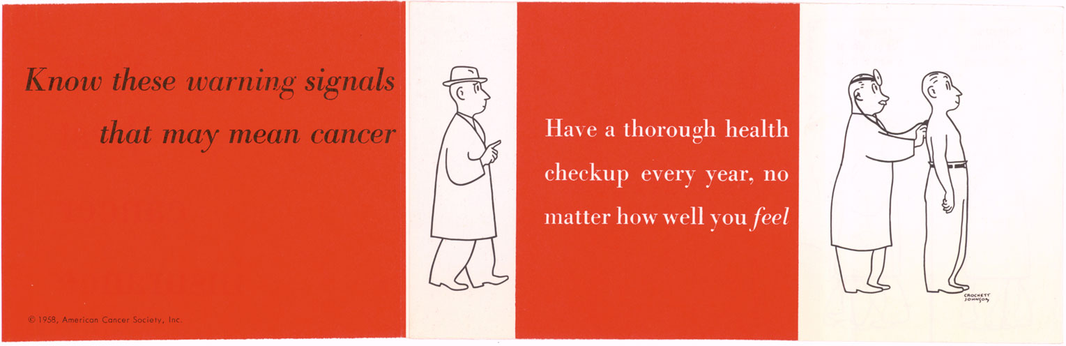 Crockett Johnson, pamphlet for American Cancer Society (1958): first, unfold to the left. Crockett Johnson, pamphlet for American Cancer Society (1958): first, unfold to the left.