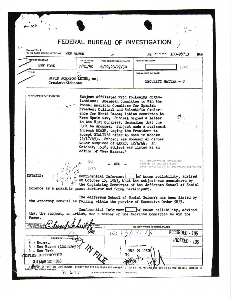 Crockett Johnson's FBI file, page 2 Crockett Johnson's FBI file, page 2