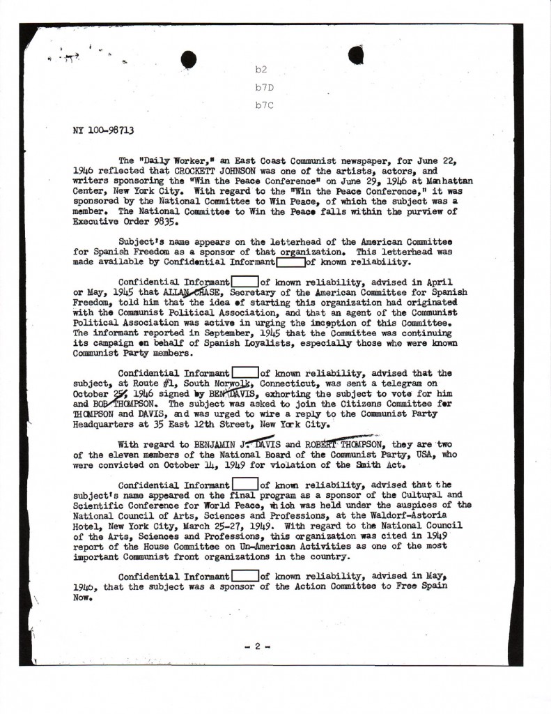 Crockett Johnson's FBI file, page 3 Crockett Johnson's FBI file, page 3
