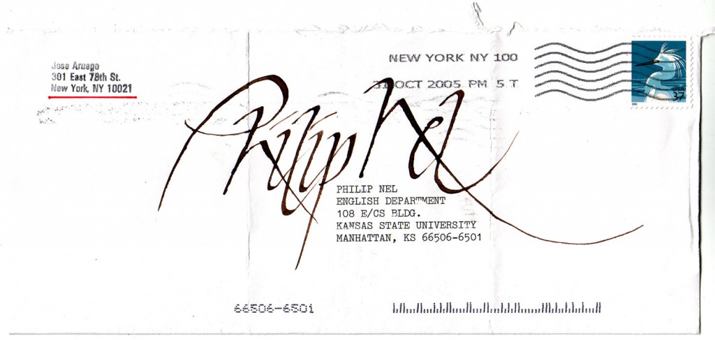Jose Aruego, envelope addressed to Philip Nel, 2005 Jose Aruego, envelope addressed to Philip Nel, 2005