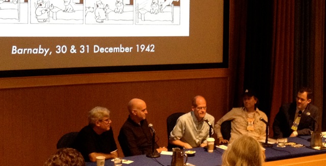 Crockett Johnson's Barnaby and the American Clear Line School. Left to right: Mark Newgarden, Daniel Clowes, Chris Ware, Eric Reynolds, Philip Nel. Photo by Paul Karasik. Crockett Johnson's Barnaby and the American Clear Line School. Left to right: Mark Newgarden, Daniel Clowes, Chris Ware, Eric Reynolds, Philip Nel. Photo by Paul Karasik.