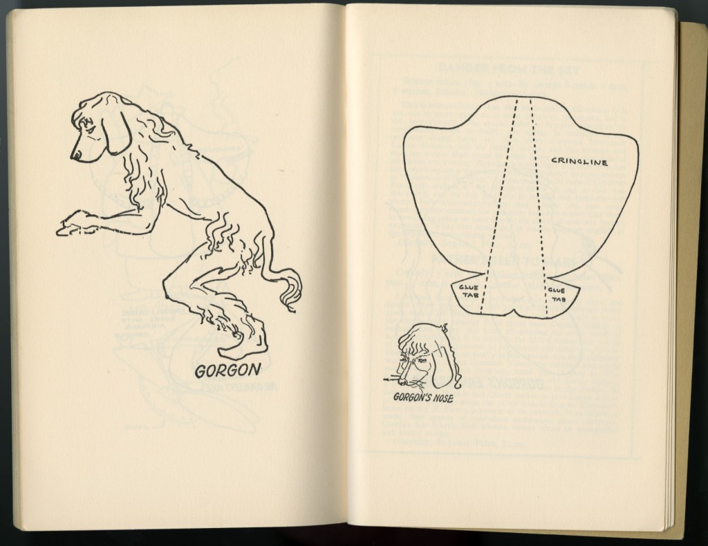 sketches of Crockett Johnson's Gorgon (by an unknown artist), in Robert and Lillian Masters' Barnaby (Samuel French, 1950) sketches of Crockett Johnson's Gorgon (by an unknown artist), in Robert and Lillian Masters' Barnaby (Samuel French, 1950)
