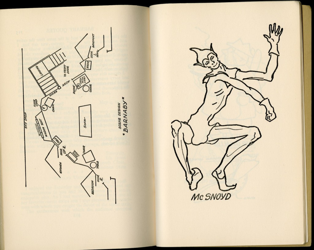 sketches of Crockett Johnson's McSnoyd (by an unknown artist), in Robert and Lillian Masters' Barnaby (Samuel French, 1950) sketches of Crockett Johnson's McSnoyd (by an unknown artist), in Robert and Lillian Masters' Barnaby (Samuel French, 1950)