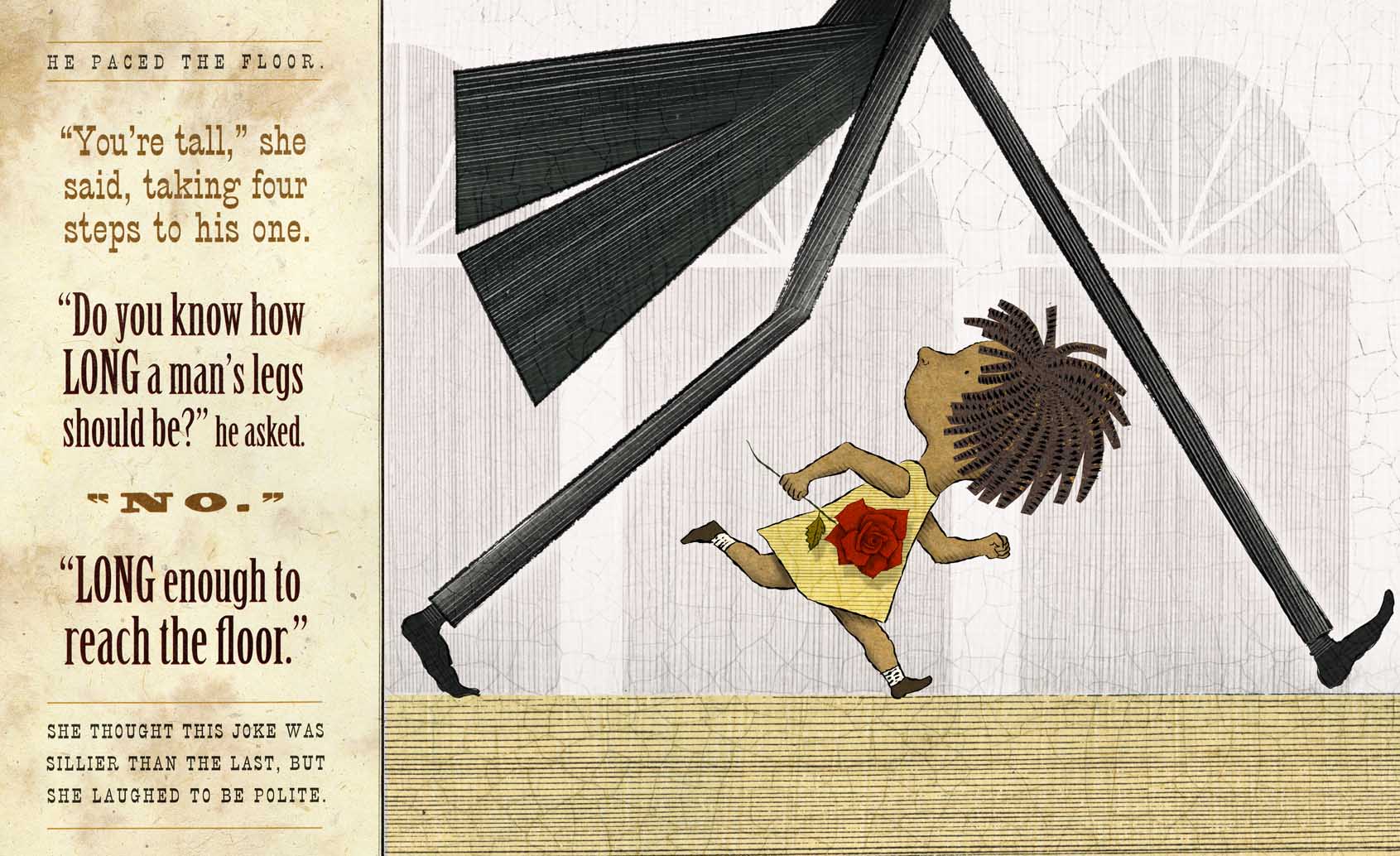 "Do you know how long a man's legs should be?" from Lane Smith's Abe Lincoln's Dream (2012)