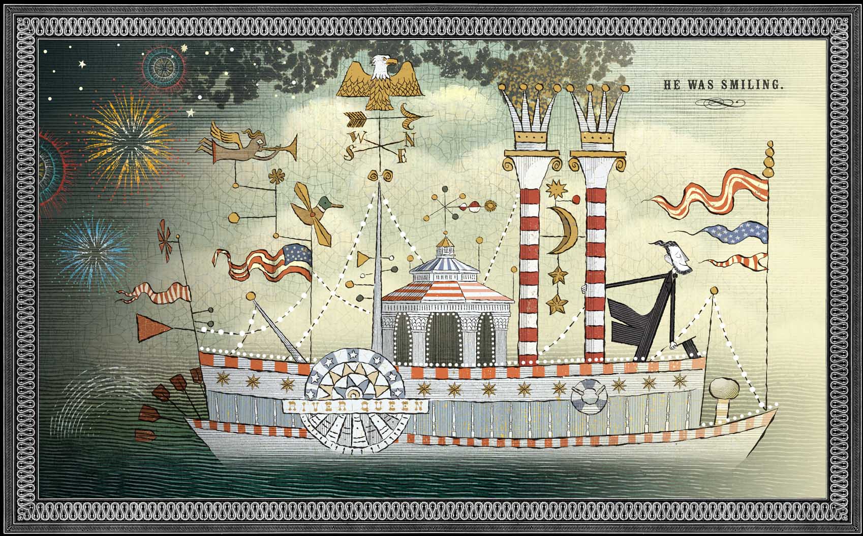 "He was smiling" from Lane Smith's Abe Lincoln's Dream (2012)