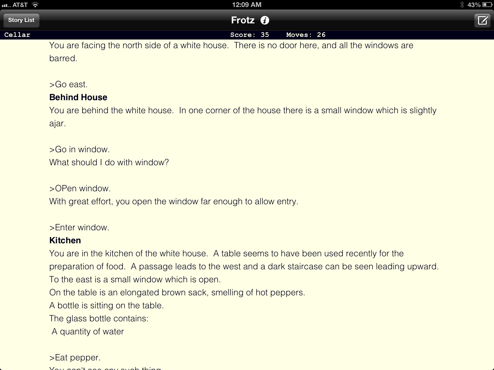 Zork: screenshot (via Frotz)