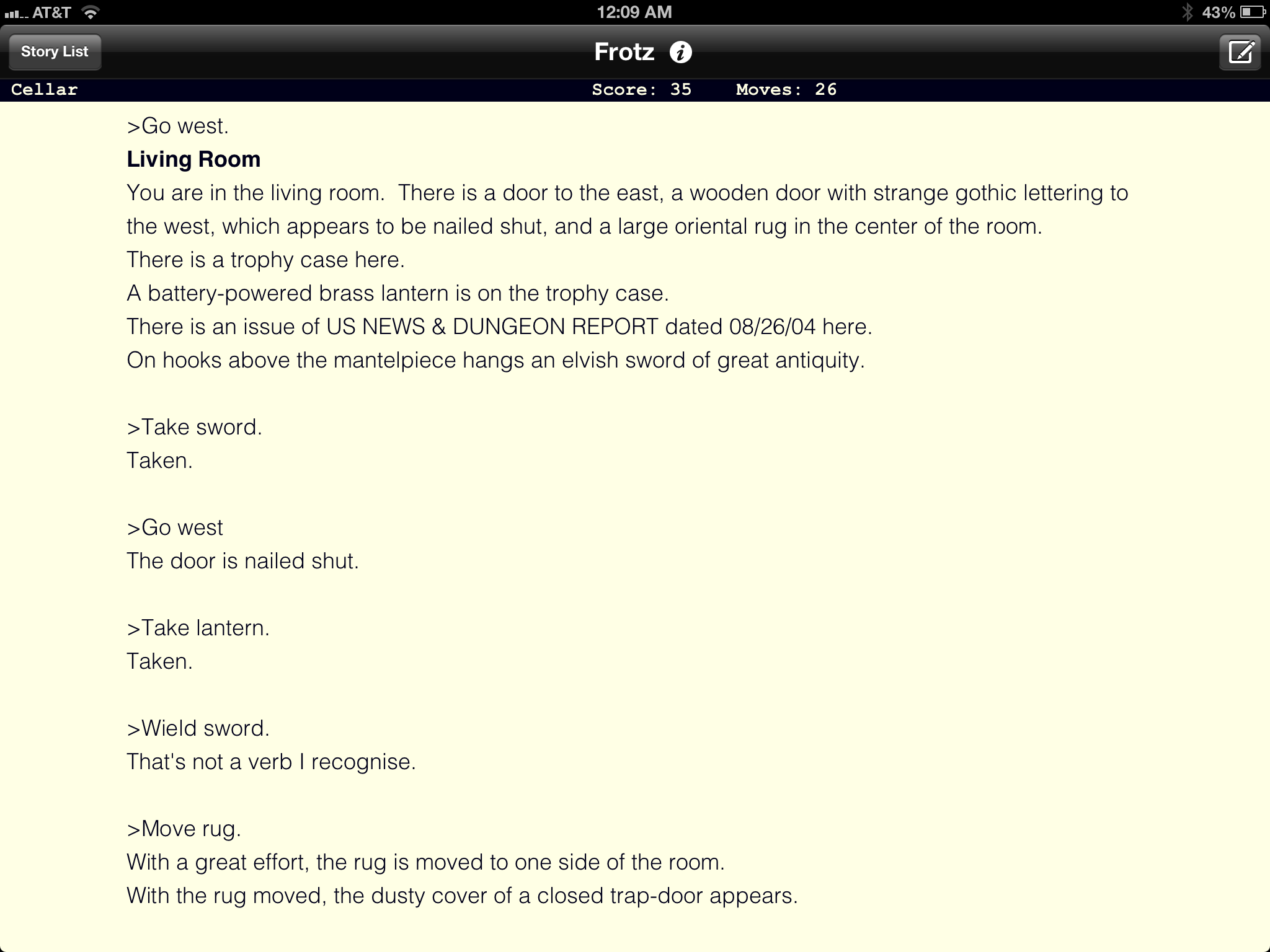 Zork: another screenshot (via Frotz)
