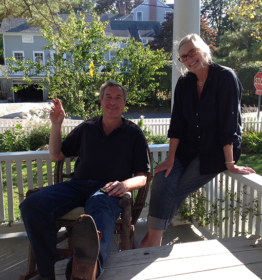 Gil and Kim Kernan on the front porch of 74 Rowayton Ave., 2014